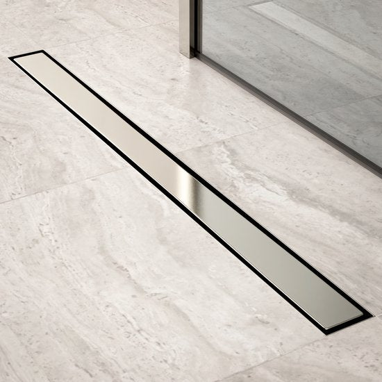 Caniveau de douche - 90cm - Grille à carreler - inox - Avec bride