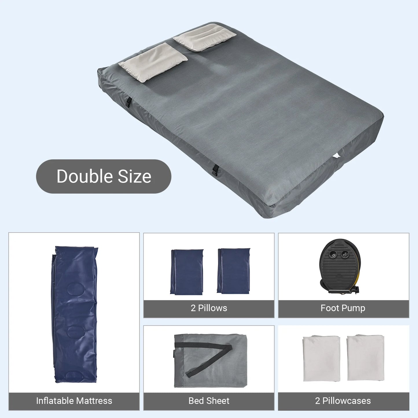SoBuy OGS32-II-L-HG-P01 Matelas de camping gonflable pour 2 personnes, gris – Avec oreillers, drap-housse et pompe, 191 × 137 cm