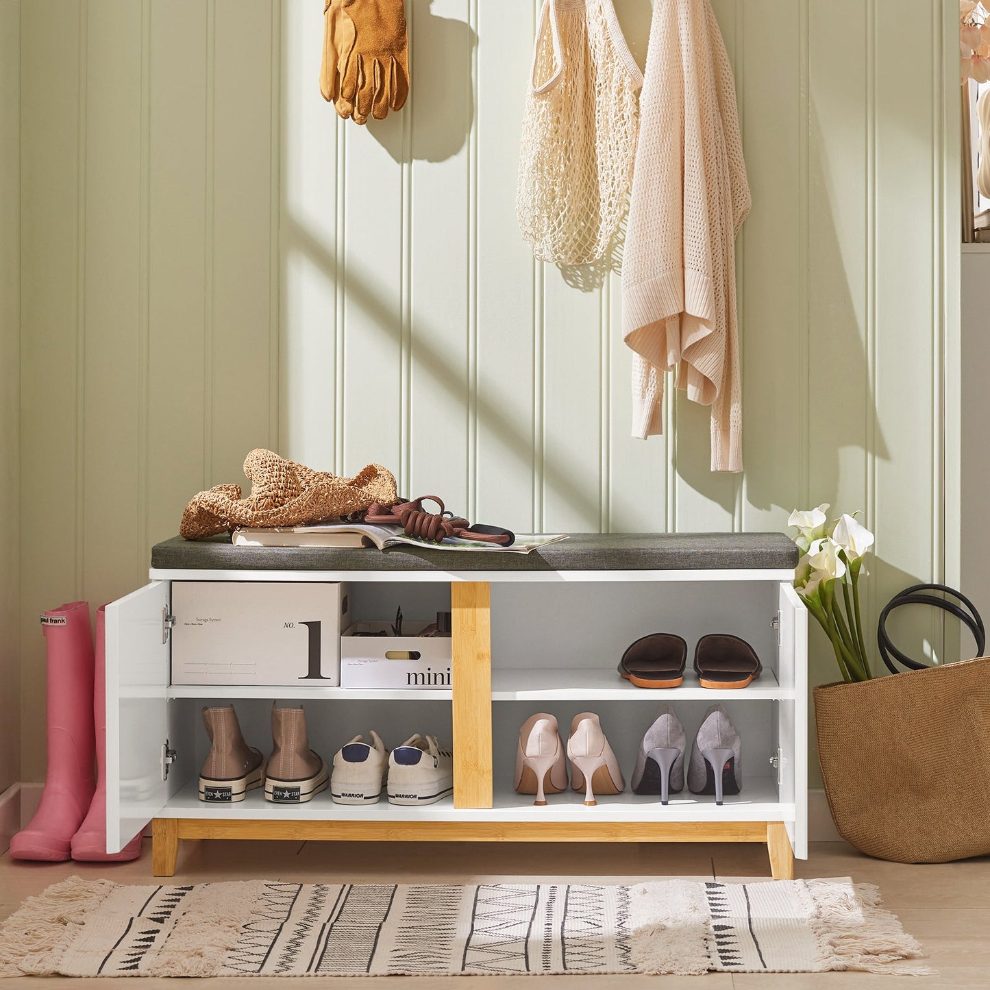 Banc à chaussures SoBuy FSR117-W, 2 portes, siège rembourré, 60 x 35 x 45 cm, blanc