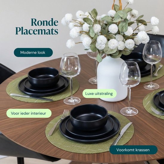Set de table Castagnola - Set de table en plastique - Sous-verre - Sets de table en plastique et PVC - 6 pièces - Diamètre 37 cm - Vert