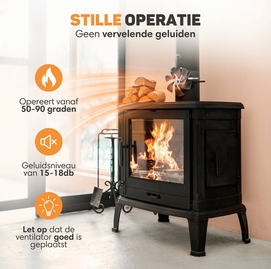 Vulpes Goods® Tech - Ventilateur de poêle à bois - Ventilateur de cheminée - Ecofan - Ventilateur de chaleur - 6 pales - Thermomètre et gant inclus - version PRO