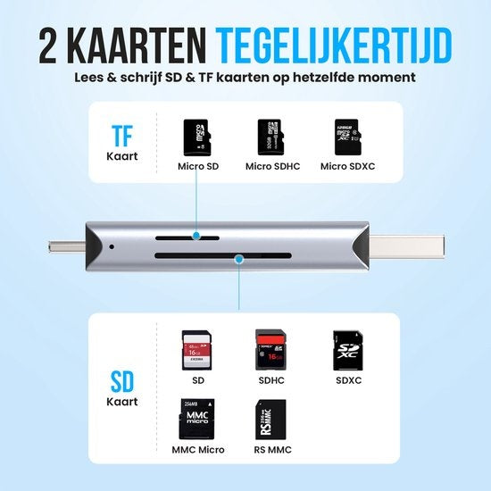 Strex Card Reader - Lecteur de cartes - USB 3.0/USB C - 2-en-1 - Carte SD/Carte TF - Lecteur de cartes mémoire