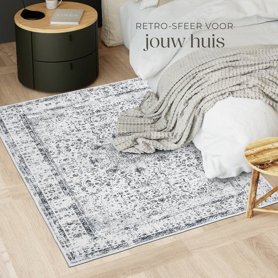 Tapis tectake® au design vintage - Dalia - Tapis à poils courts pour le salon, la chambre d'enfant, la chambre à coucher ou l'entrée - Lavable - Différentes dimensions - 120 x 170 cm - gris