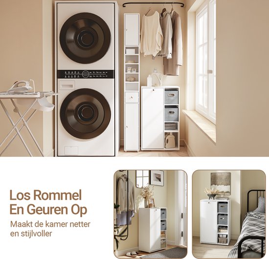 Meuble de salle de bains SoBuy avec panier à linge, armoire de rangement avec 2 paniers en tissu, peu encombrant, linge sale, blanc, pour buanderie BZR218-W