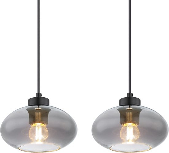 Globo - lampe suspendue - Shaun - noir - verre fumé - grande lampe de table de salle à manger - E27 - 15572-4H