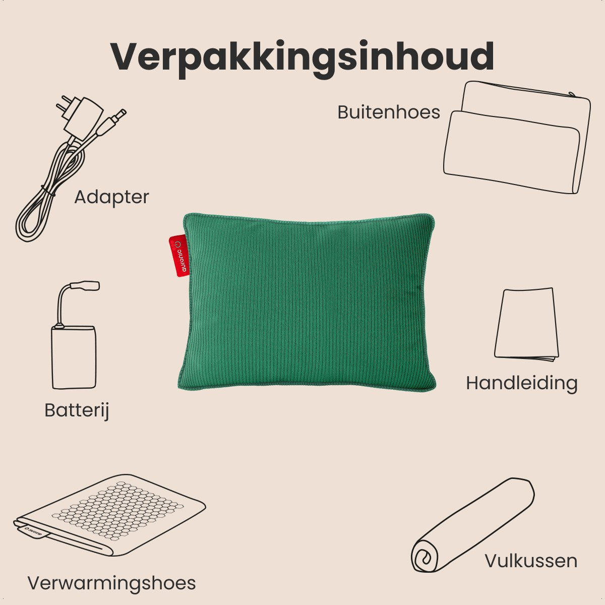 Auronic Heat pad - Tricoté - 45x60 - Sans fil - Rechargeable - Électrique - Infrarouge - Vert pastel