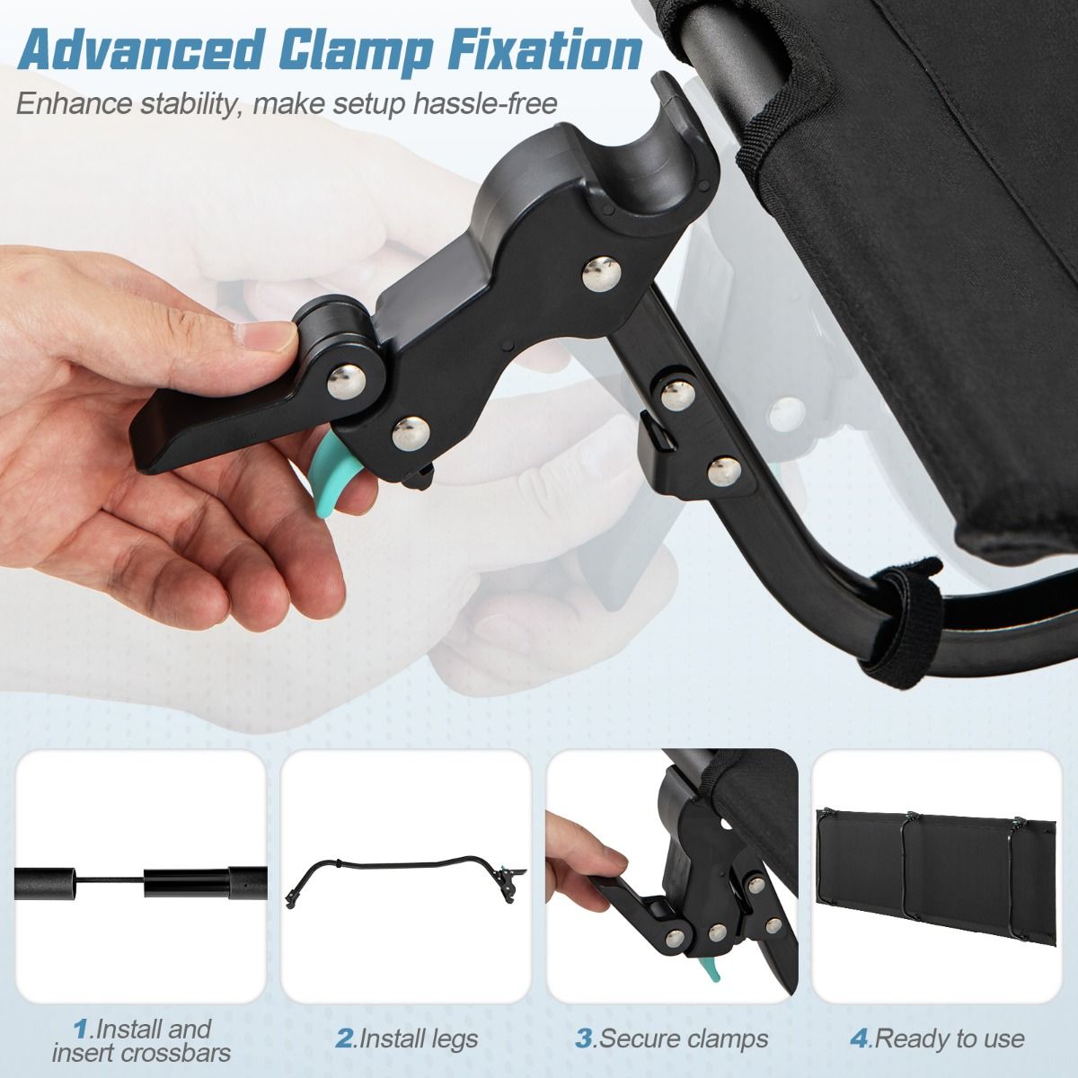 Lit de camping Coast - lit de camp ultra-léger - pliable avec poche latérale - noir