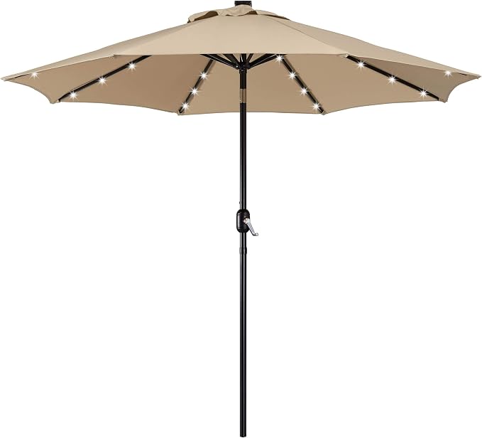 Parasol Yaheetech avec éclairage solaire - 32 LED - Ø 9 ft - couleur Tan