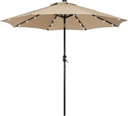 Parasol Yaheetech avec éclairage solaire - 32 LED - Ø 9 ft - couleur Tan