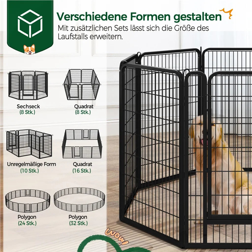 Yaheetech Enclos pour chiots, 8 panneaux, 100 x 68 cm - Noir - Enclos pliable pour chiens avec porte, pour chiots et petits animaux de compagnie