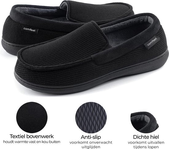 Chaussons Hommes - Chaussons - Mocassins - Noirs - Antidérapants - Taille 46/47 - Comfeet
