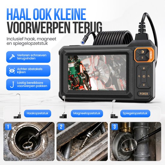 Endoscope Strex avec écran 5M - Caméra d'inspection - Caméra d'égout avec image HD - Étanche IP67 - Éclairage LED réglable