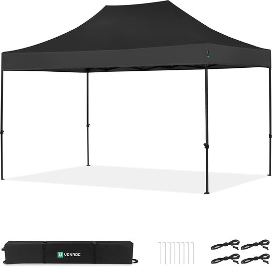 Tente de réception VONROC - 3 x 4,5 m – Tente de réception Premium Easy-Up – Conception modulaire – Pliable – Imperméable – Armature en acier – Protection UV 50+ – Sac de rangement inclus – Noir