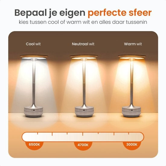 Goliving Lampe de table rechargeable - Sans fil et dimmable - Lampe tactile moderne - Lampe de nuit pour chambre à coucher - Anti-éclaboussures - 27 cm - Silver