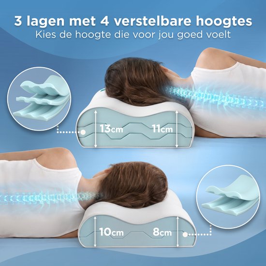 Oreiller ergonomique CozySense® - Oreiller réglable en mousse à mémoire de forme - Oreiller de sommeil en mousse à mémoire de forme - Dormir sur le côté, le dos et le ventre - Système à 3 couches - Orthopédique - Enveloppe en bambou