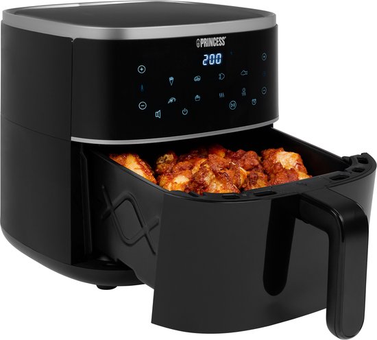 Princess Friteuse à air numérique 182238 - Inclut une grille réglable en hauteur - Grande capacité 4 litres - Noire - Écran tactile numérique - 8 programmes automatiques