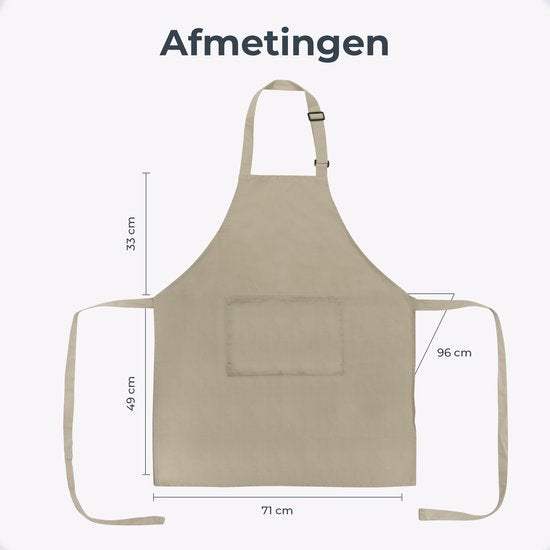Tablier de cuisine - Résistant à l'eau et à la saleté - Tablier de cuisine professionnel - Tablier pour femmes et hommes - Tablier de traiteur - Unisexe - Boucle réglable - Compartiments extra-larges - Couleur sable