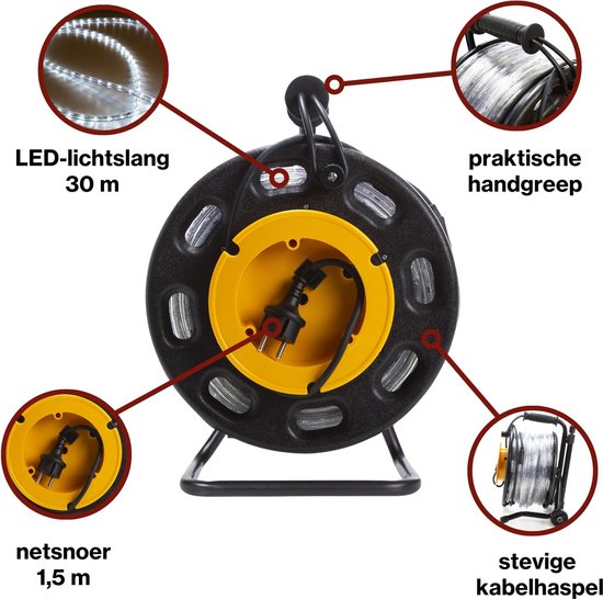 HQ-Power Flexible LED sur enrouleur, 6500 °K, 2850 lm, idéal pour l'éclairage des chantiers, cages d'escaliers, cages d'ascenseurs, etc., utilisable à l'intérieur et à l'extérieur, 30 m, blanc froid
