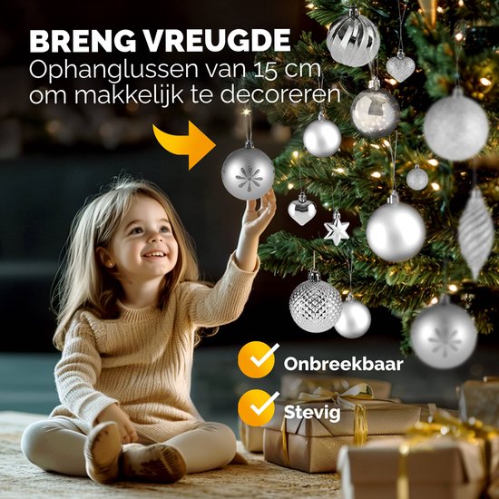 Boules de Noël Deuba - Lot de 103 boules en plastique mat brillant - argenté