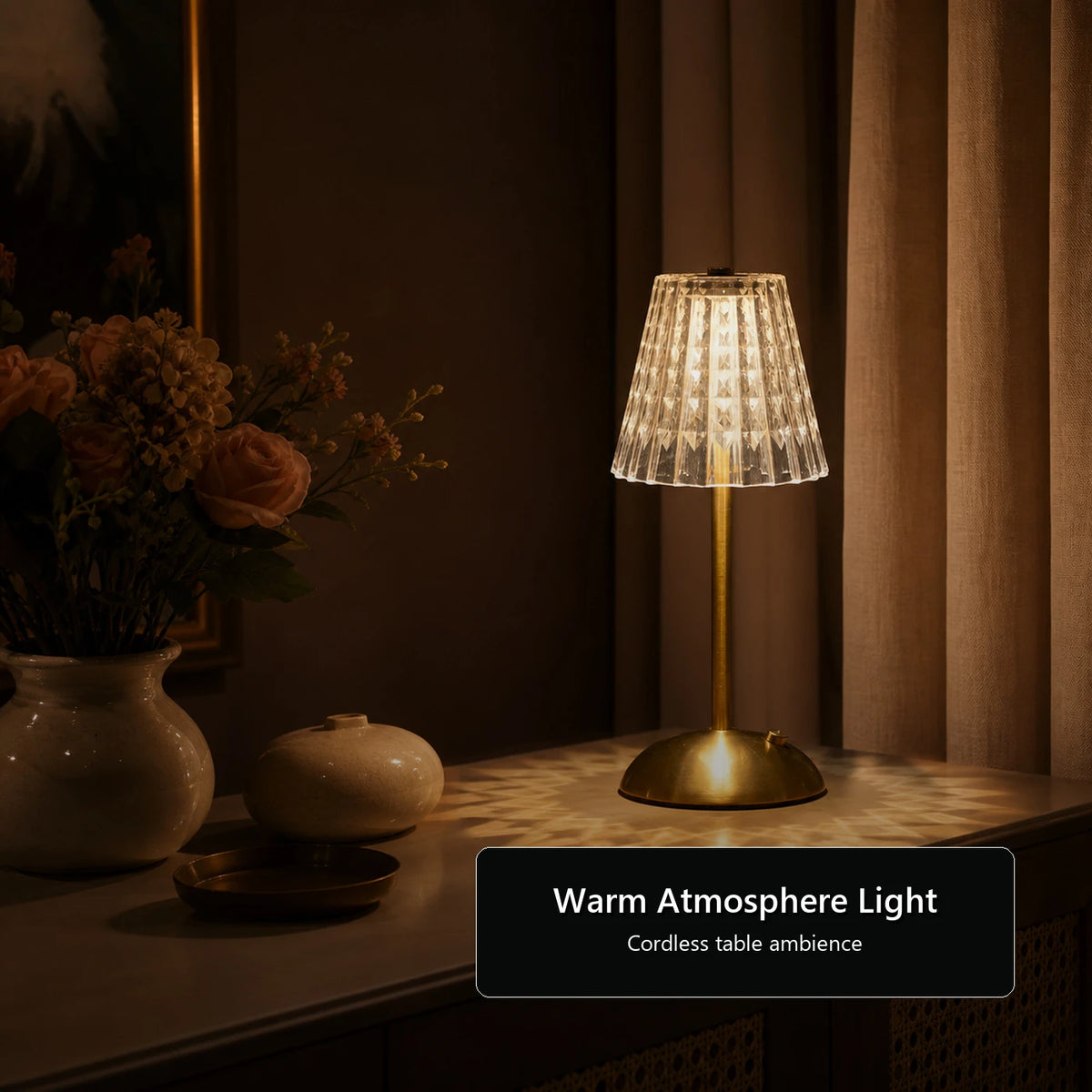 Lampe de table LED sans fil avec commande tactile - 3 couleurs de lumière - Intensité réglable en continu - 1 800 mAh - Rechargeable via USB-C - 8 à 10 heures - Or