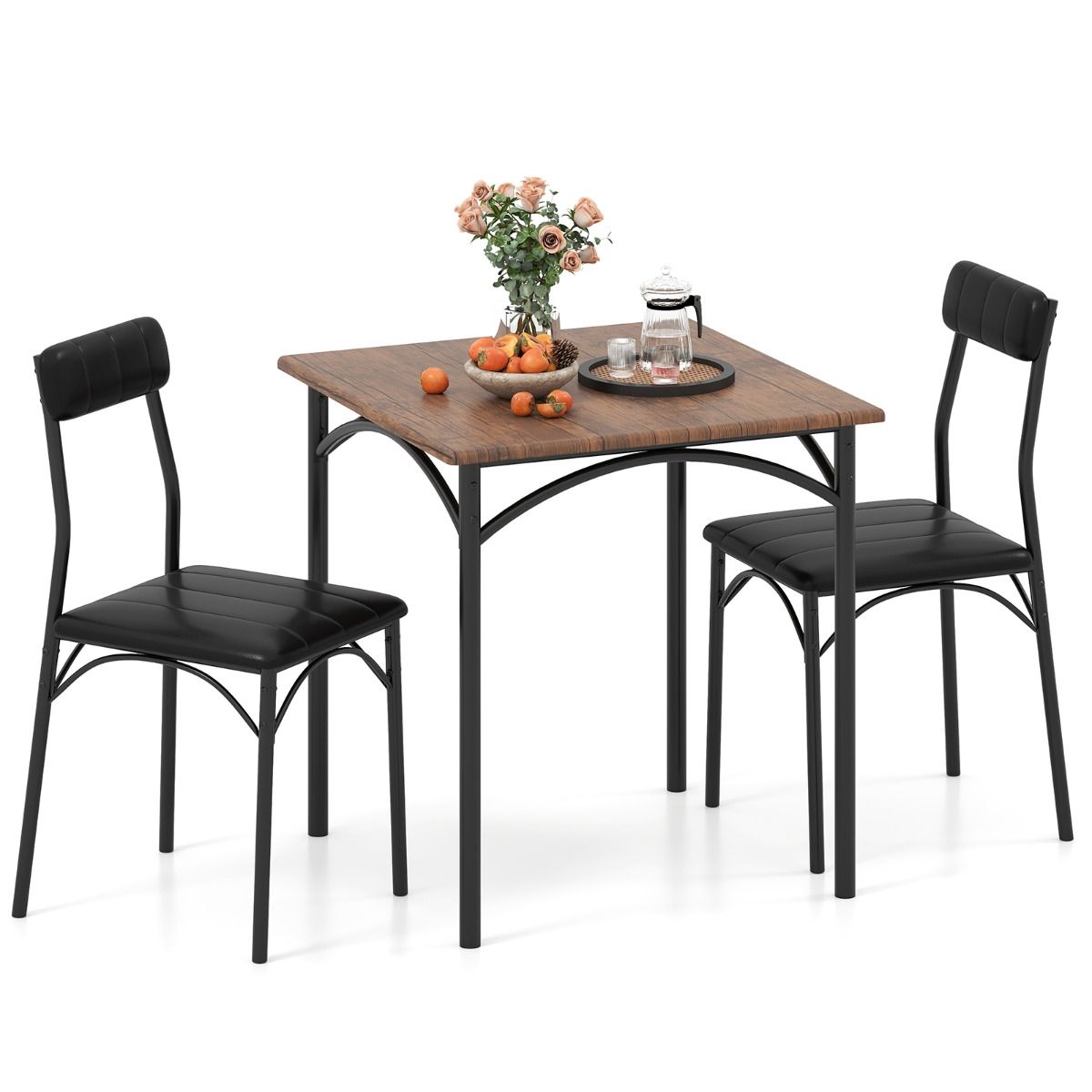 Ensemble de salle à manger Coast - table carrée avec 2 chaises - revêtement en simili cuir - noir et marron rustique