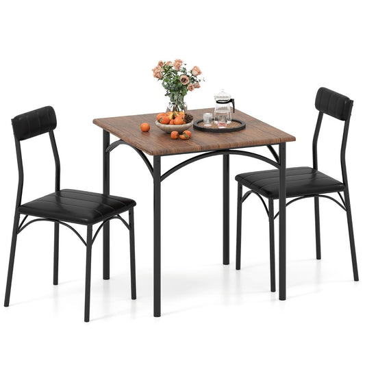 Ensemble de salle à manger Coast - table carrée avec 2 chaises - revêtement en simili cuir - noir et marron rustique