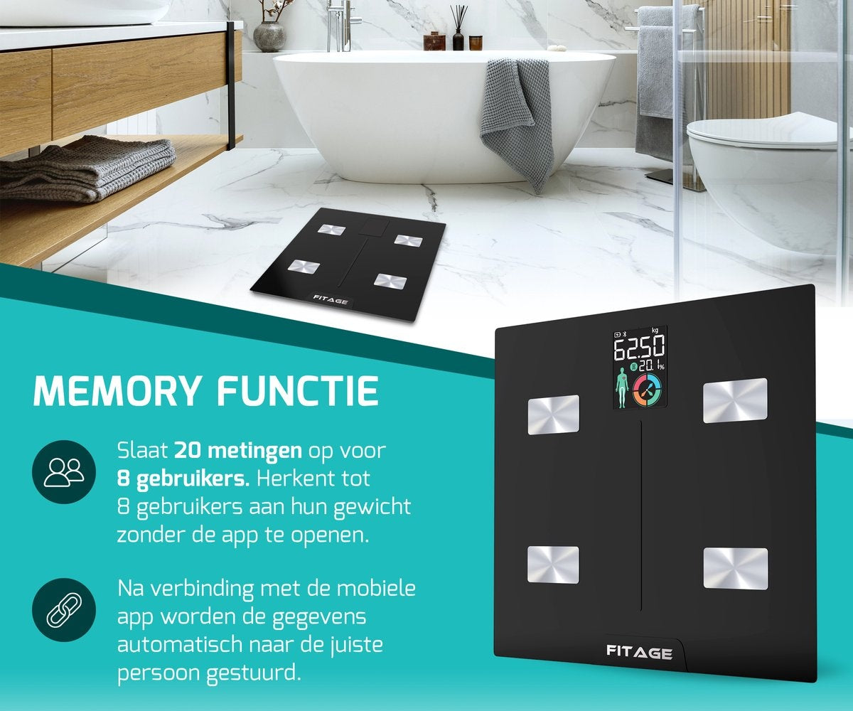 FITAGE Pèse-personne LCD Digital - Pèse-personne intelligent avec analyse corporelle 17x - Pèse-personnes - FITAGE App