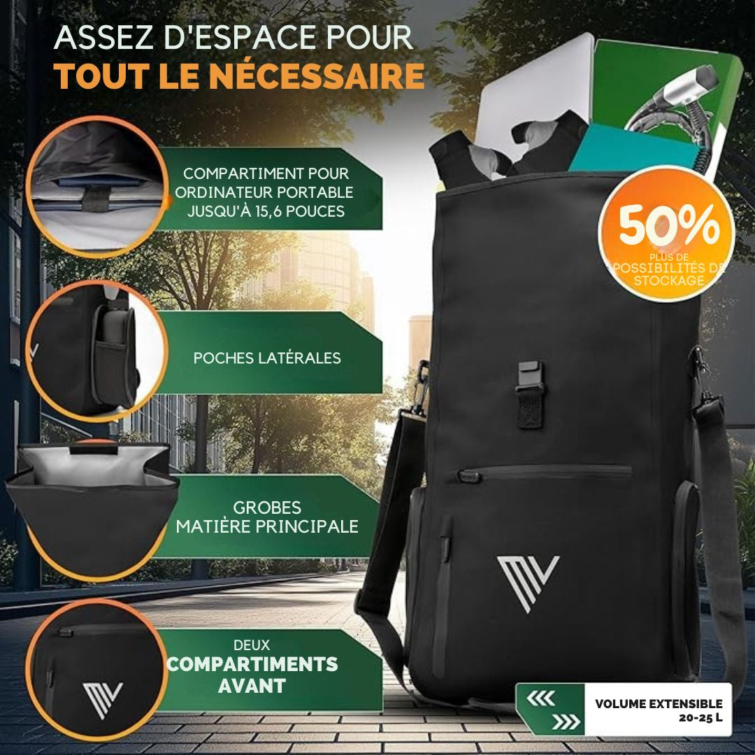 Sac à dos et sac à bandoulière 3-en-1 - MIVELO - Imperméable - 25 litres - Noir