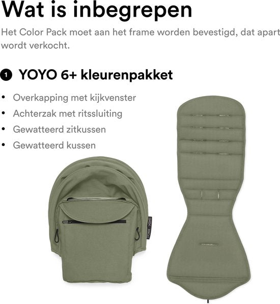 Stokke YOYO 6+ Color Pack, Olive - Textile : coussin d'assise, capote extensible et poche arrière à fermeture éclair - Pour le châssis YOYO (vendu séparément)