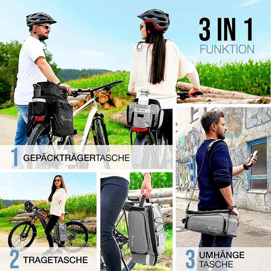 MIVELO - Sacoche de transport - sac à bagages vélo - extensible jusqu'à 20 l - résistant à l'eau - 20 l gris