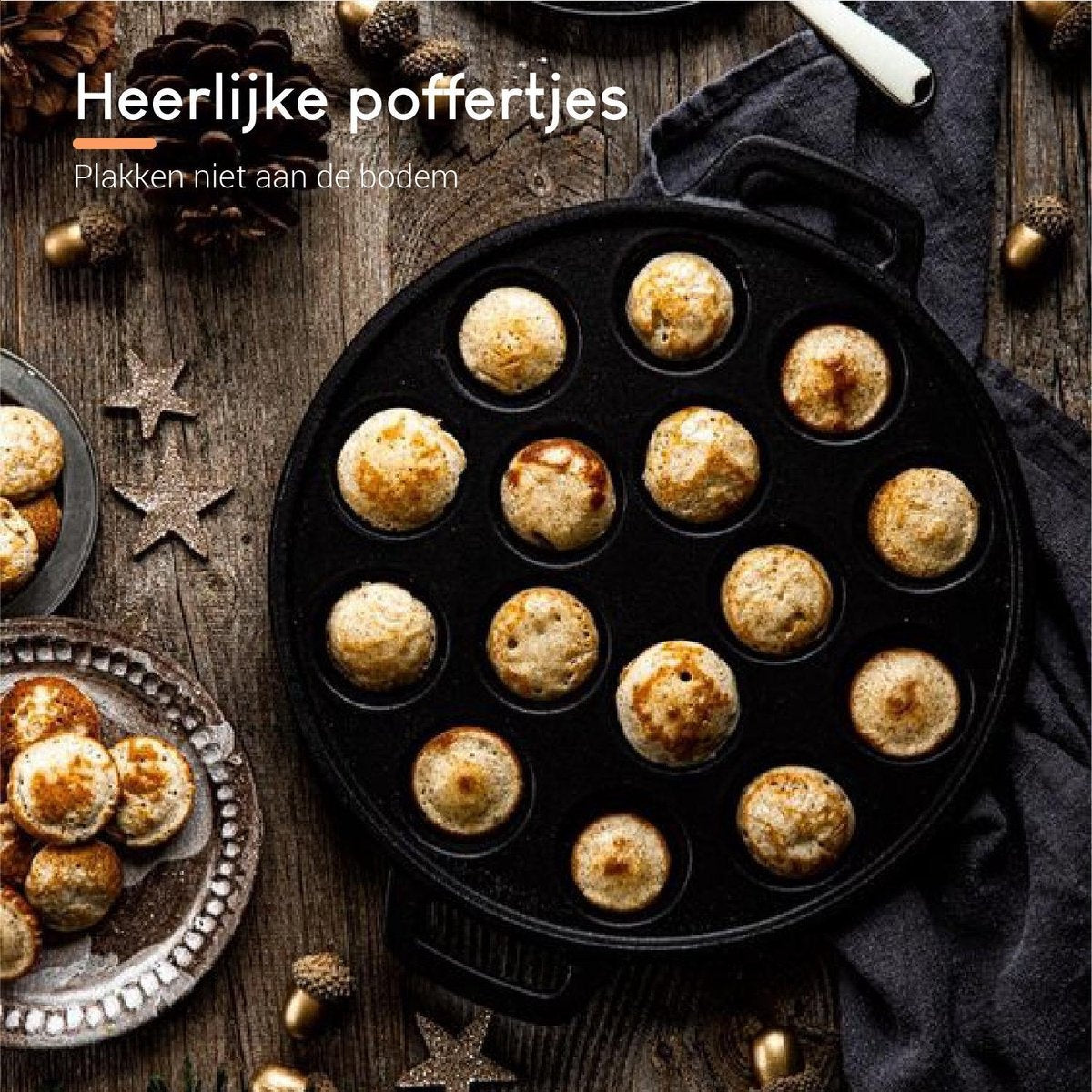 Set de Poffertjes - Ocina -19 Poffertjes - Compatible Induction - Inclus : Bouteille Doseuse, 6 Fourchettes et Gants Résistants à la Chaleur - Livre de Recettes Offert