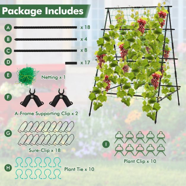 Coast Climbing Rack - A-Frame - Metal - Garden Net - Plant Clips - 130x105x151 cm - Black
