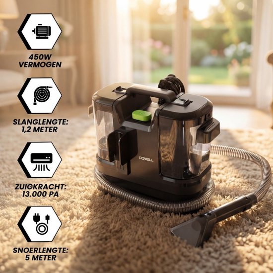 Powell Carpet Cleaner - Stain Cleaner - Sofa Cleaner - Carpet Vacuum Cleaner - Cleaning Machine - Carpet Cleaner - Black