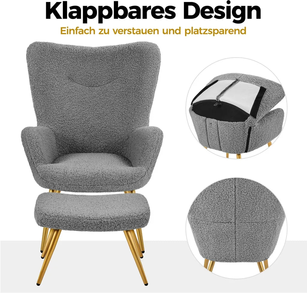 Yaheetech Wingback Chair - Tabouret - 70 x 67,5 x 97,5 cm - Gris