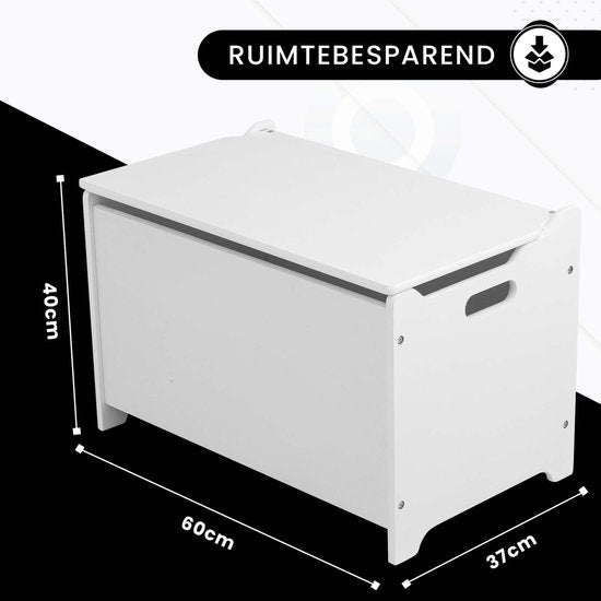 Oemmie Coffre à jouets - Coffre de rangement - Coffre de rangement - Coffre de rangement - Coffre de rangement enfants - 60x40x37cm - Charnières de sécurité - Blanc