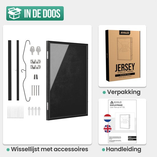 Cadre photo Avalo 80x60 cm noir - Cadre photo profond - Convient pour les cadres de maillots de football - Pliable