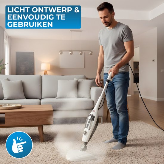 Powell Steam Cleaner - Nettoyeur à vapeur portatif - 2 en 1 - Nettoyeur de tapis - Nettoyeur à vapeur de sol - 10 accessoires inclus - 240 V - 1300 W - Noir/Blanc