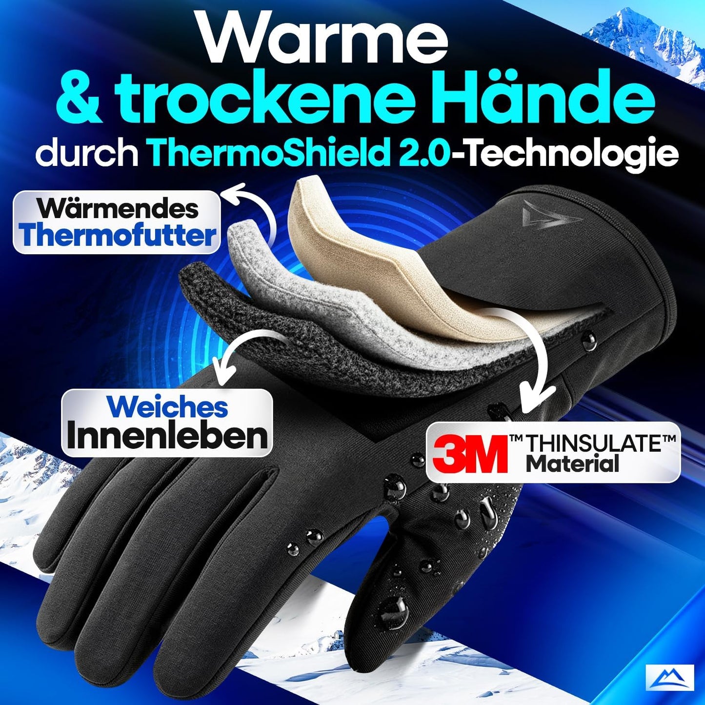 Nextcover® Gants de vélo d'hiver homme et femme avec ThermoShield 2.0 I Gants de vélo d'hiver unisexe dans les tailles S-XXL I Gants de vélo d'hiver chauds et imperméables thermo gants d'hiver imperméables