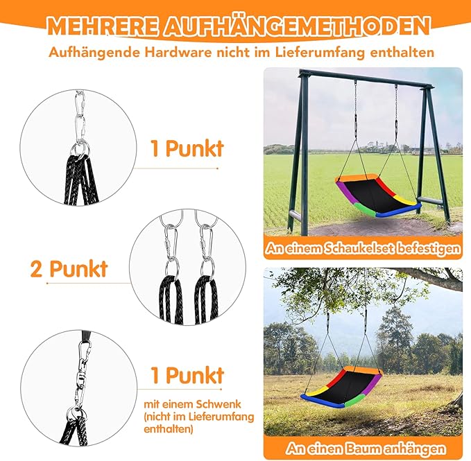 Balançoire d'arbre pour enfants Coast Nest Skel avec corde réglable de 100 à 160 cm, colorée, 123 x 45 cm