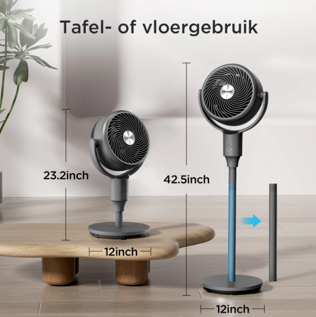 Ventilateur sur pied Pelonis OmniFlow - 26 dB, ultra-silencieux - Réglable de 59 à 108 cm