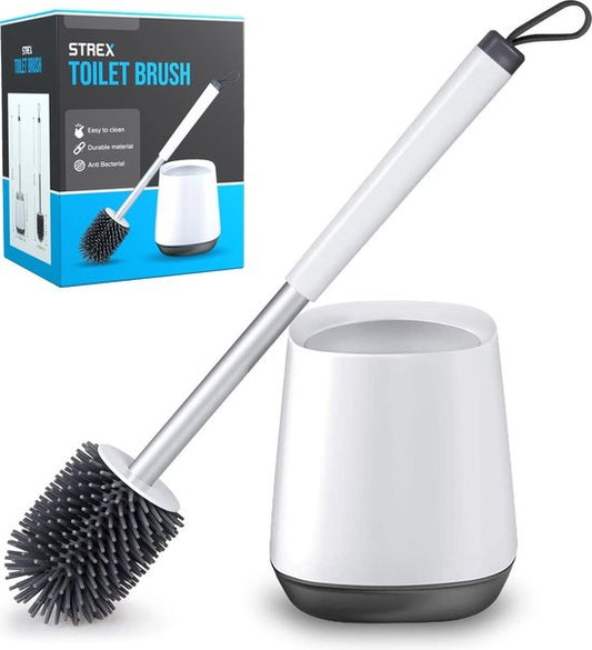 Strex Toilet Brush Silicone with Holder - Quick-drying, Hygienic & Antibacterial Action - Toilet Brush - Toilet Brush Holder