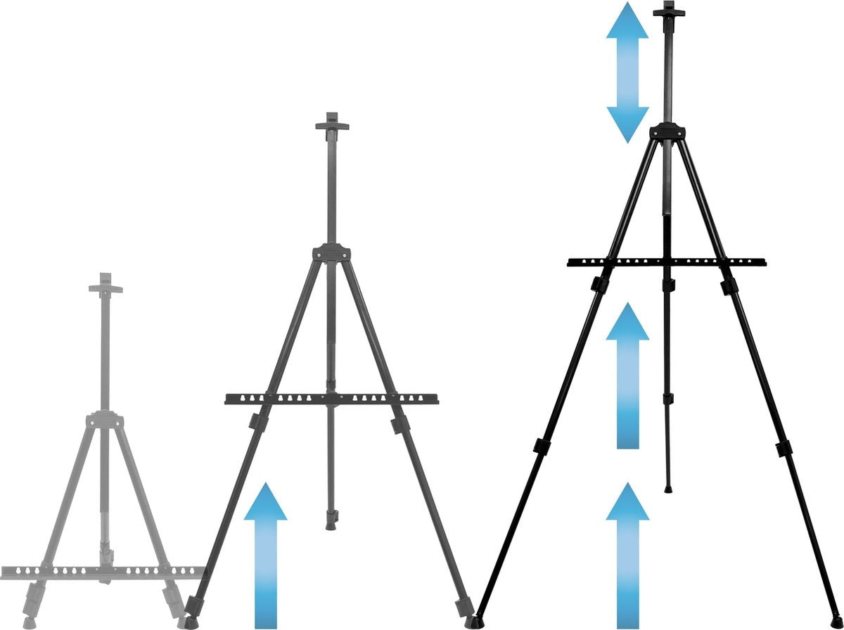 Chevalet pliable - Artist - Chevalet en métal - Avec sac - réglable en hauteur - Noir