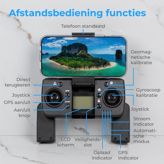 Drone avec caméra et GPS, Nuvance, Mini caméra 1080p, Extérieur / intérieur, Sac de rangement, 2 batteries