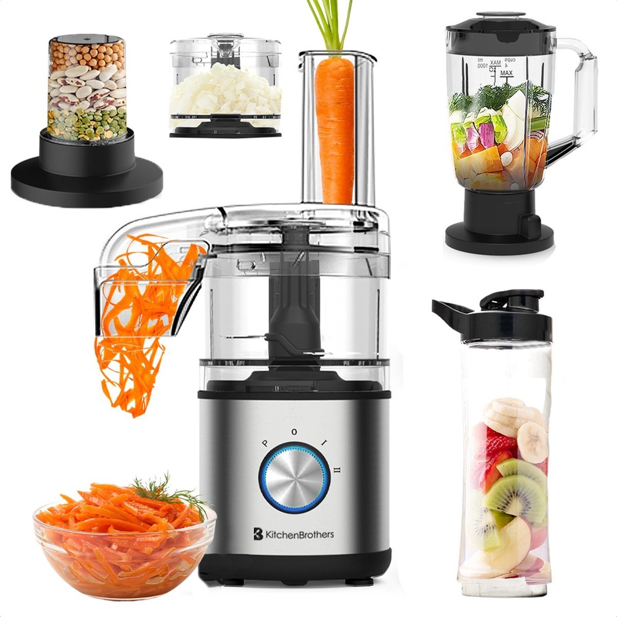 KitchenBrothers Robot ménager - 5 en 1 - 20 x 14 x 34 cm- acier inoxydable