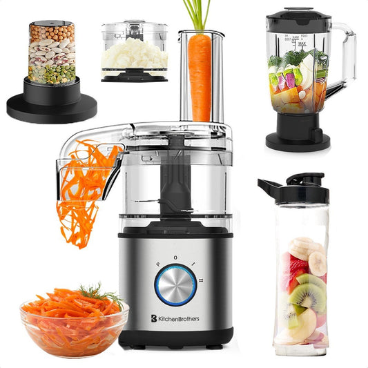 KitchenBrothers Robot ménager - 5 en 1 - 20 x 14 x 34 cm- acier inoxydable