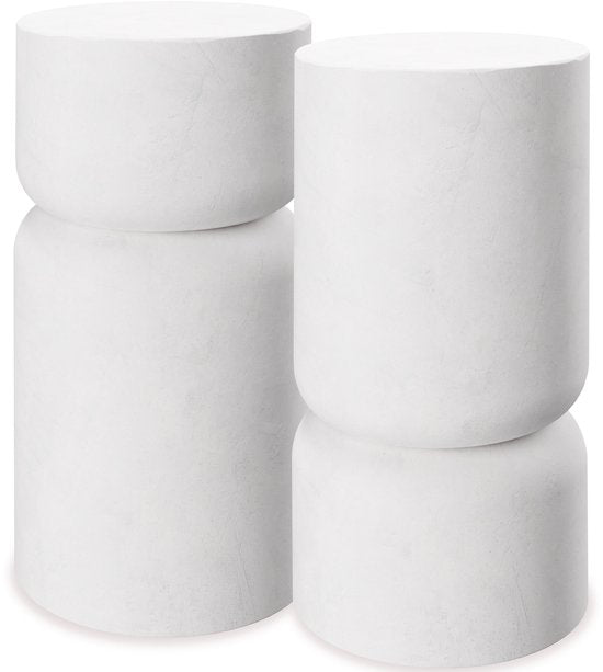 tectake® Table d'appoint Amine - Ø 28 x 54,5 cm - Lot de 2 tables d'appoint - Table basse en oxyde de magnésium robuste, aspect pierre - Petite table pour le salon, la chambre ou le bureau - Capacité de charge de 15 kg par table - Protège-sol inclus