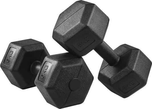 Yaheetech Dumbbell Set 2 Pieces - 12 kg - Conception hexagonale antiroulis, revêtement en plastique protégeant le sol et poignée ergonomique - Pour la musculation et le cardio - Béton noir et métal - 31 x 15.5 x 14 cm