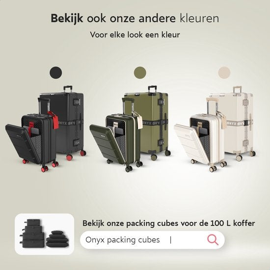 ONYX 2-Piece Suitcase Set - Bagage à main avec poche frontale et valise d'enregistrement - 35L/100 L - Serrure TSA - Trolley léger - Fermeture en aluminium - Noir