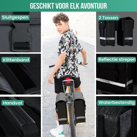 Avalo Panniers Double Waterproof - Pannier Bag 30 Liter - Black - With Reflectors - Panniers Electric Bikes