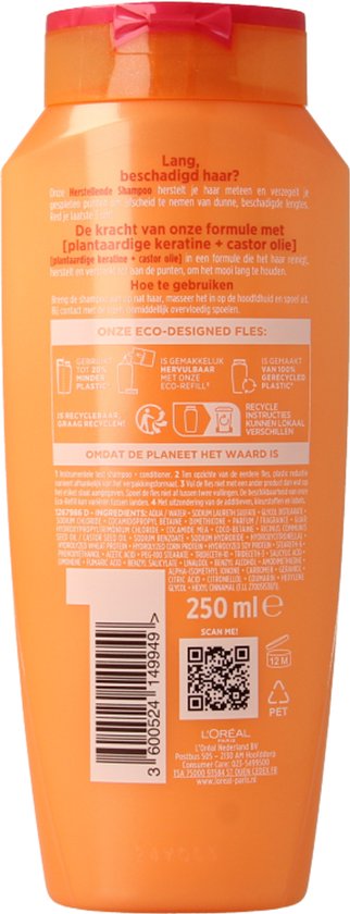 L'Oréal Paris Elvive Dream Lengths Shampooing - Pour cheveux longs et abîmés - Shampooing réparateur - 250 ml